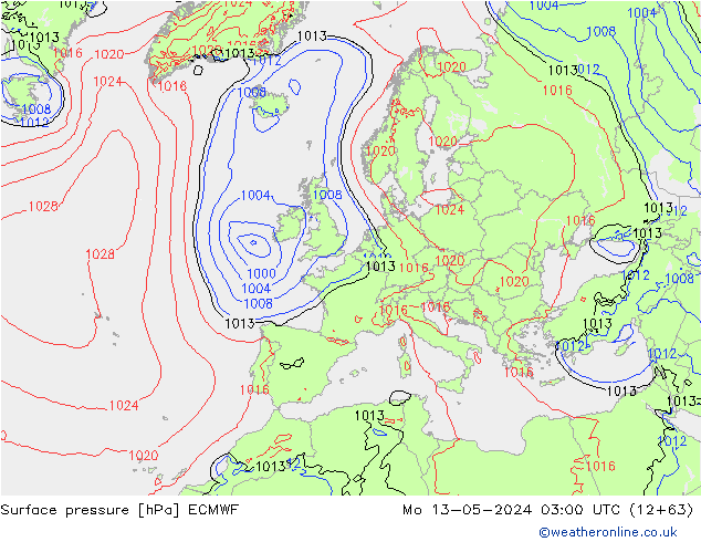 Surface pressure ECMWF Mo 13.05.2024 03 UTC
