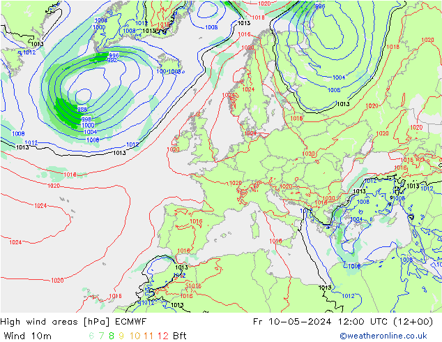 High wind areas ECMWF Fr 10.05.2024 12 UTC