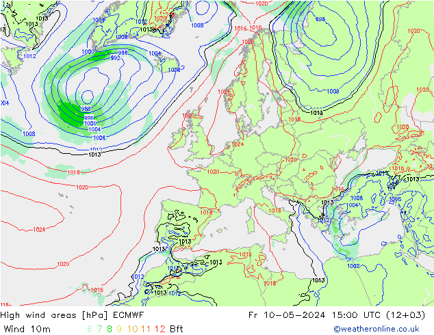 High wind areas ECMWF пт 10.05.2024 15 UTC