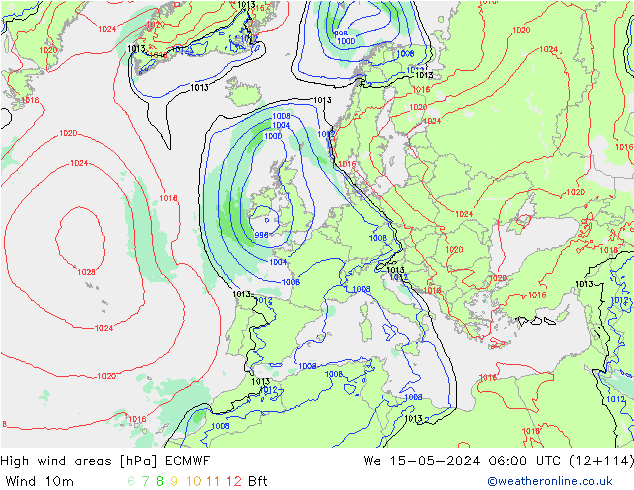 High wind areas ECMWF mié 15.05.2024 06 UTC