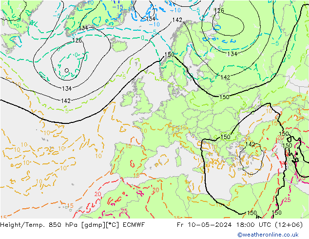 Z500/Rain (+SLP)/Z850 ECMWF 星期五 10.05.2024 18 UTC