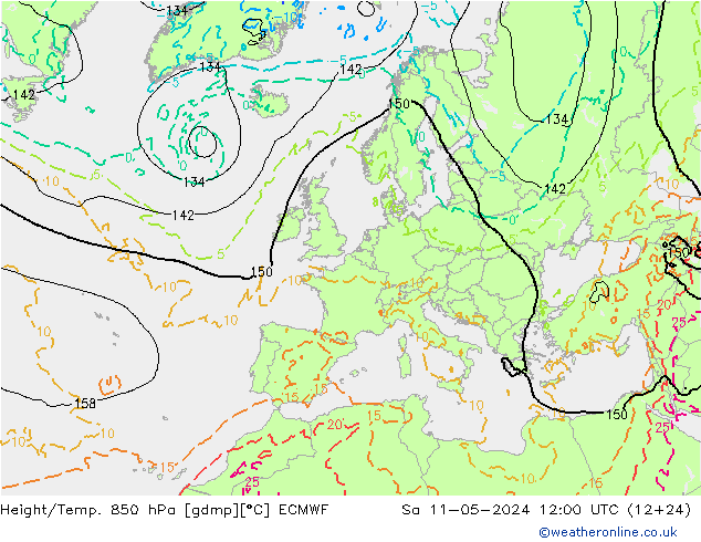 Yükseklik/Sıc. 850 hPa ECMWF Cts 11.05.2024 12 UTC