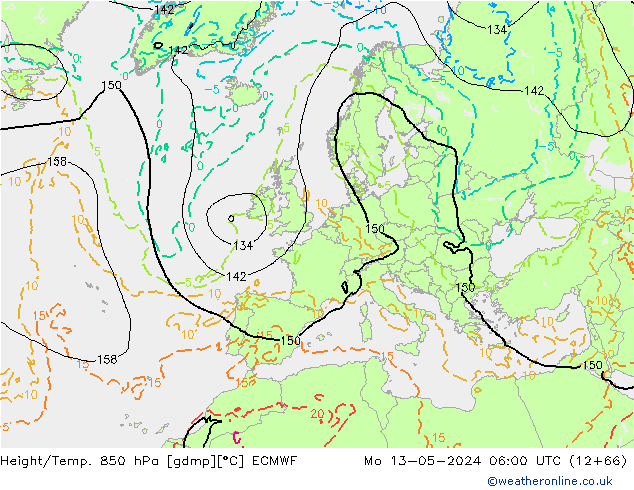 Z500/Rain (+SLP)/Z850 ECMWF Mo 13.05.2024 06 UTC