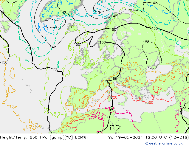Z500/Rain (+SLP)/Z850 ECMWF  19.05.2024 12 UTC