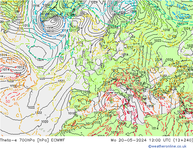 Theta-e 700hPa ECMWF Mo 20.05.2024 12 UTC