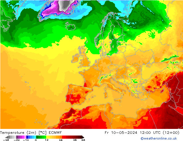 Temperature (2m) ECMWF Fr 10.05.2024 12 UTC