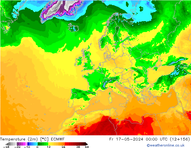 Temperature (2m) ECMWF Fr 17.05.2024 00 UTC