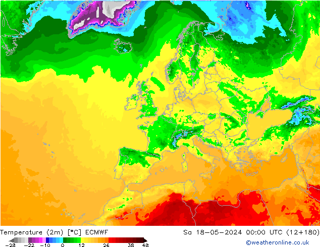 карта температуры ECMWF сб 18.05.2024 00 UTC