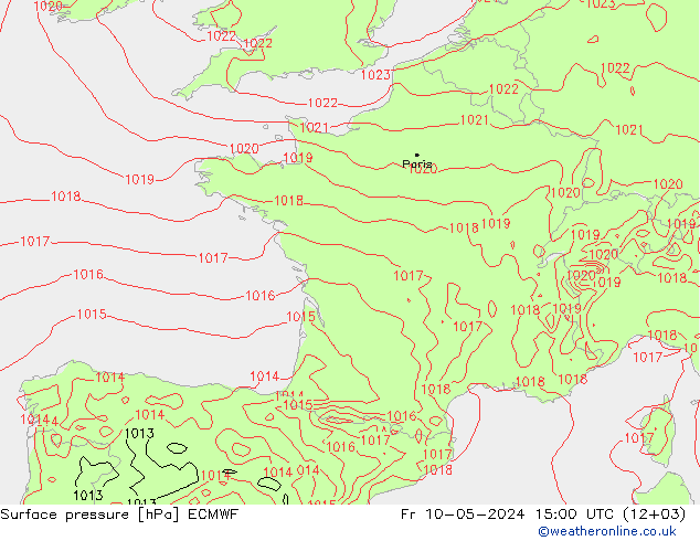 Bodendruck ECMWF Fr 10.05.2024 15 UTC