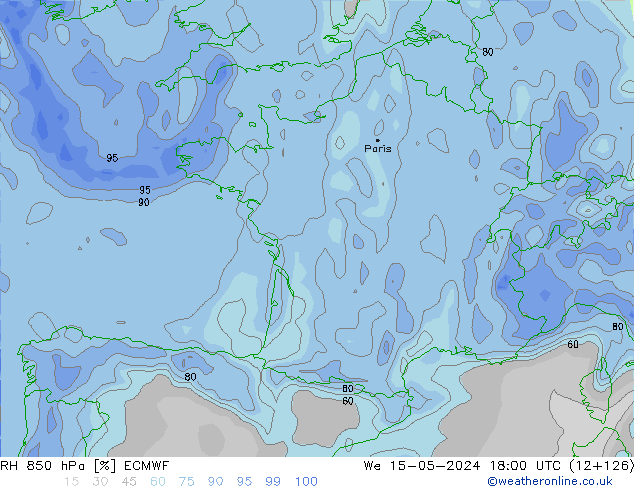 850 hPa Nispi Nem ECMWF Çar 15.05.2024 18 UTC
