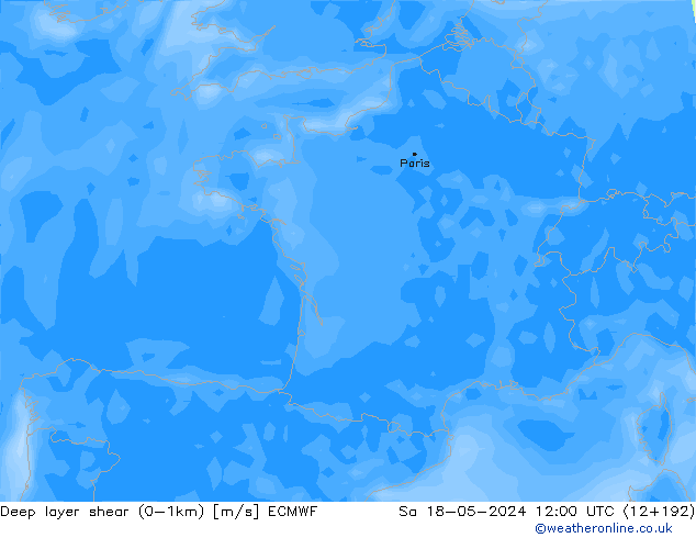Deep layer shear (0-1km) ECMWF sam 18.05.2024 12 UTC