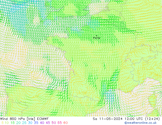 Wind 850 hPa ECMWF za 11.05.2024 12 UTC