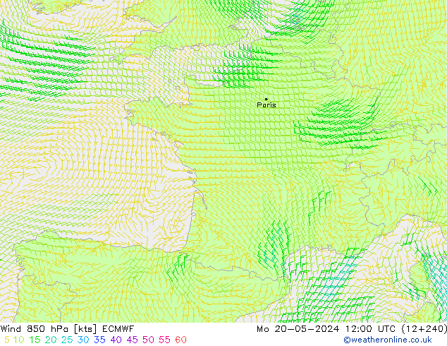 Vento 850 hPa ECMWF Seg 20.05.2024 12 UTC