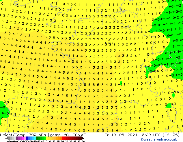 Height/Temp. 700 hPa ECMWF Fr 10.05.2024 18 UTC