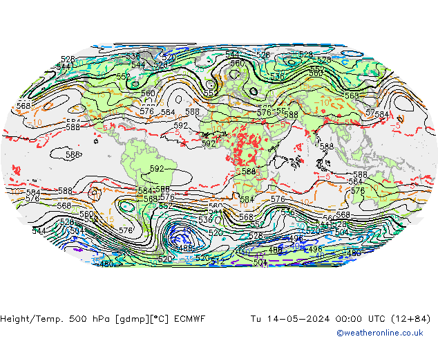 Z500/Rain (+SLP)/Z850 ECMWF Ter 14.05.2024 00 UTC