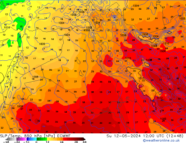 SLP/Temp. 850 hPa ECMWF Dom 12.05.2024 12 UTC