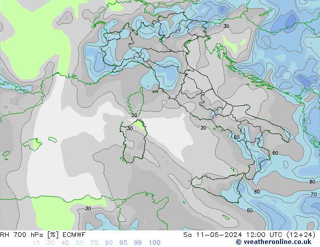 RH 700 hPa ECMWF Sáb 11.05.2024 12 UTC