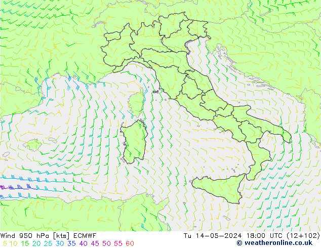 Vento 950 hPa ECMWF mar 14.05.2024 18 UTC