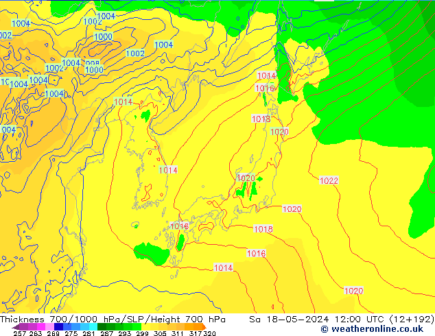 Thck 700-1000 hPa ECMWF Sa 18.05.2024 12 UTC