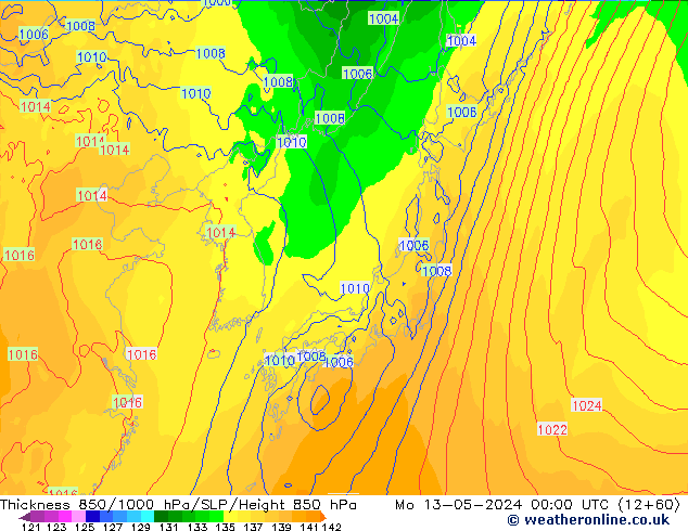 Thck 850-1000 hPa ECMWF Mo 13.05.2024 00 UTC