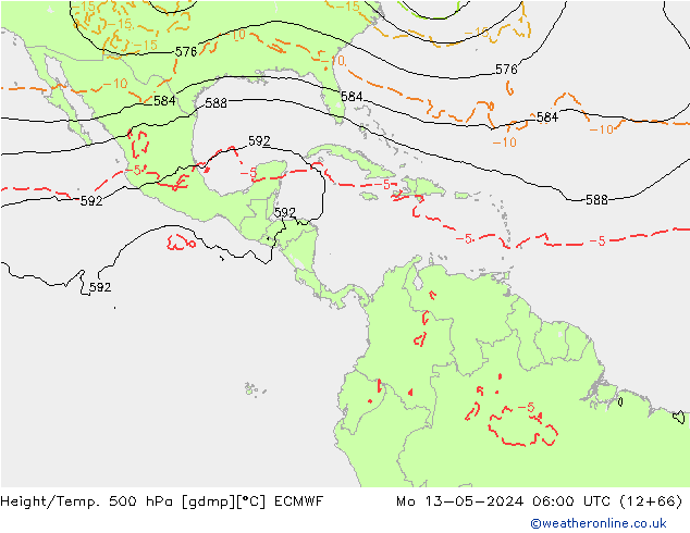 Z500/Rain (+SLP)/Z850 ECMWF Mo 13.05.2024 06 UTC