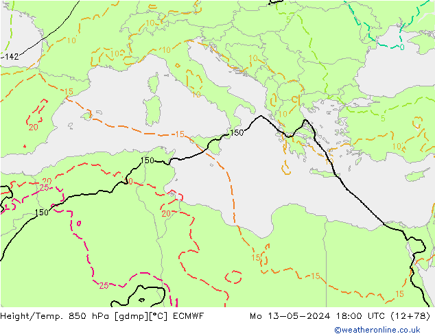 Z500/Rain (+SLP)/Z850 ECMWF Mo 13.05.2024 18 UTC
