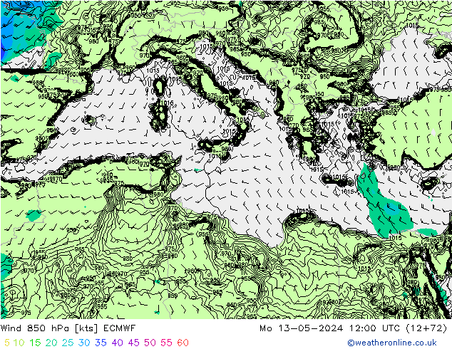 Wind 850 hPa ECMWF ma 13.05.2024 12 UTC