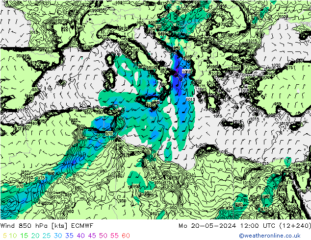 ветер 850 гПа ECMWF пн 20.05.2024 12 UTC