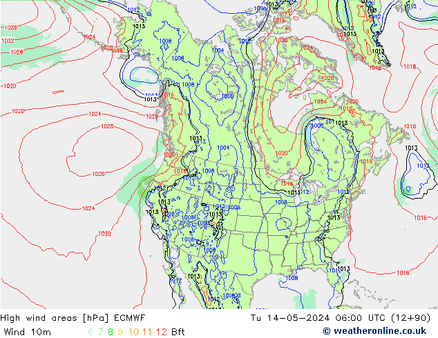 High wind areas ECMWF  14.05.2024 06 UTC