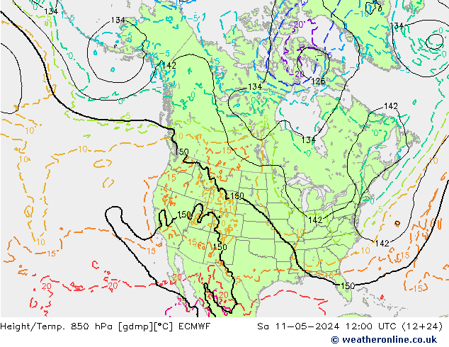 Z500/Rain (+SLP)/Z850 ECMWF 星期六 11.05.2024 12 UTC