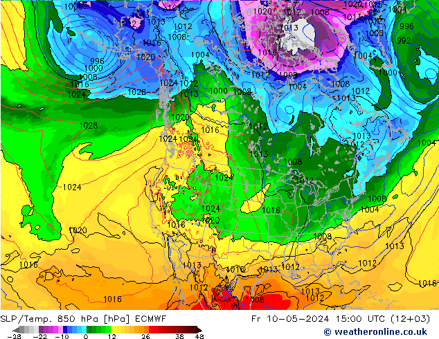 SLP/Temp. 850 hPa ECMWF Fr 10.05.2024 15 UTC