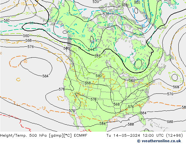 Z500/Rain (+SLP)/Z850 ECMWF Tu 14.05.2024 12 UTC