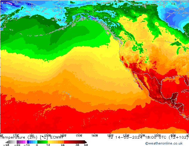 Temperatuurkaart (2m) ECMWF di 14.05.2024 18 UTC
