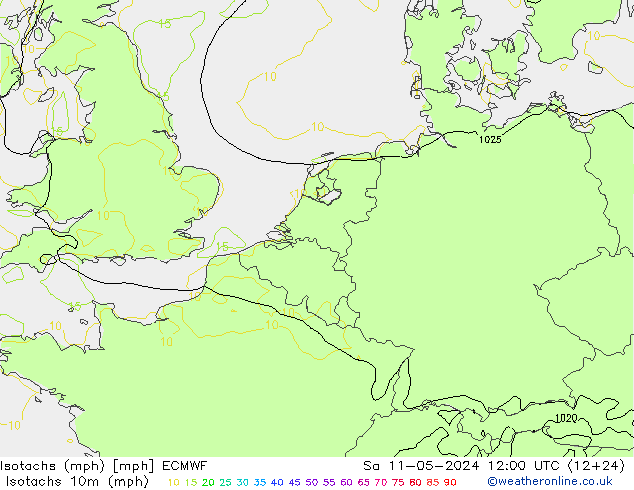 Isotachs (mph) ECMWF Sa 11.05.2024 12 UTC