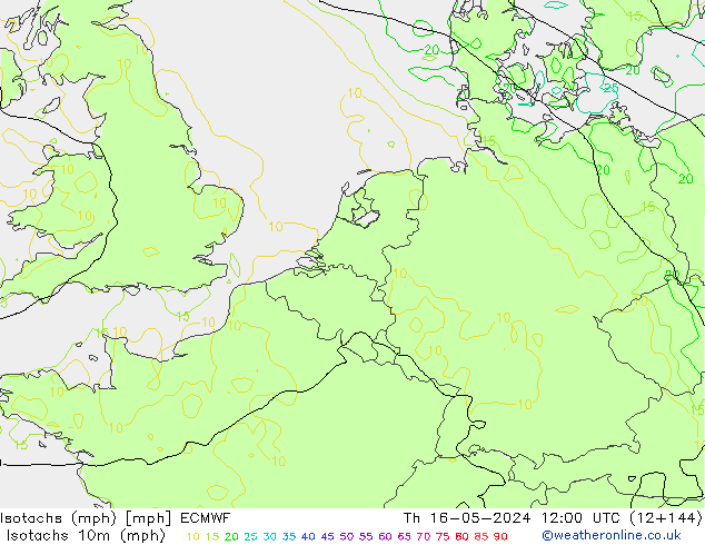 Isotachs (mph) ECMWF jeu 16.05.2024 12 UTC