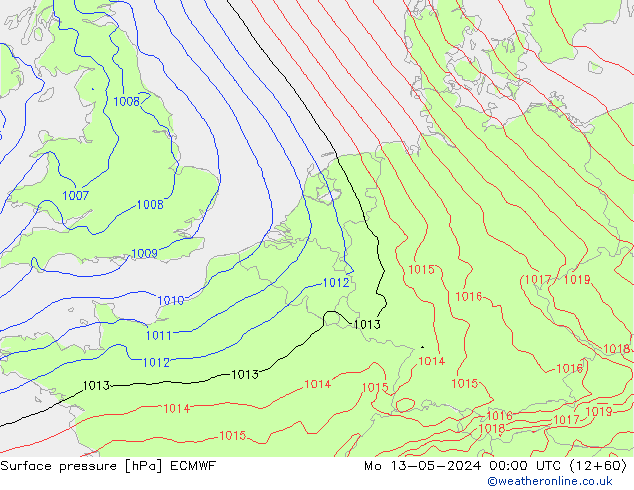 Surface pressure ECMWF Mo 13.05.2024 00 UTC