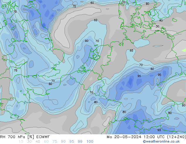 RH 700 hPa ECMWF Mo 20.05.2024 12 UTC