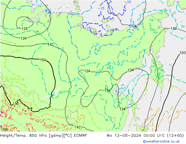 Yükseklik/Sıc. 850 hPa ECMWF Pzt 13.05.2024 00 UTC