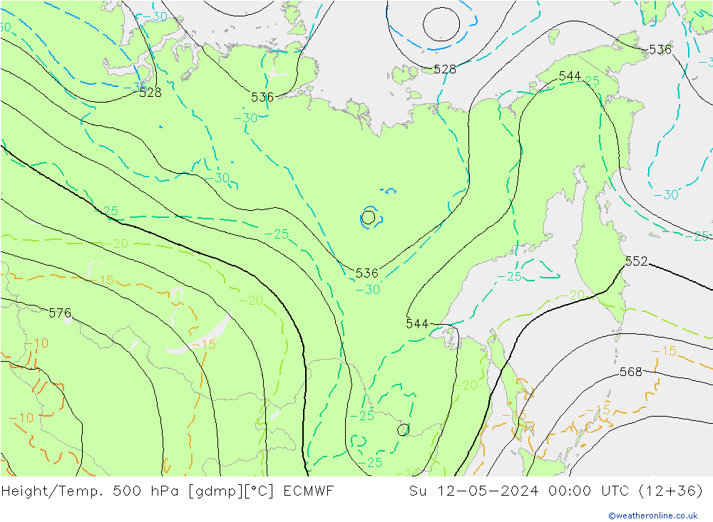 Z500/Rain (+SLP)/Z850 ECMWF dim 12.05.2024 00 UTC