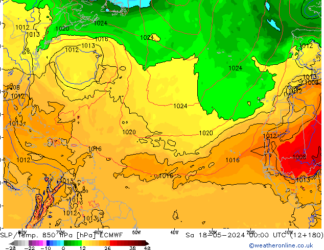 850 hPa Yer Bas./Sıc ECMWF Cts 18.05.2024 00 UTC