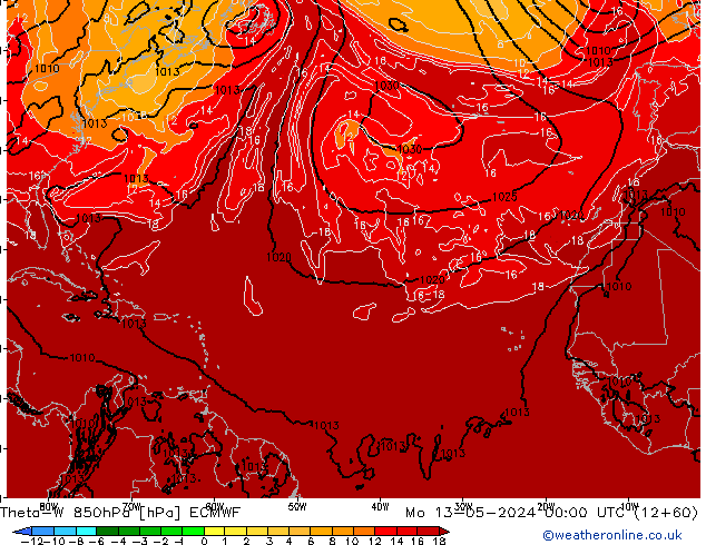 Theta-W 850hPa ECMWF Seg 13.05.2024 00 UTC