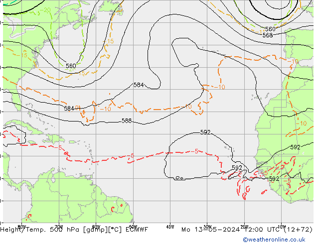 Z500/Yağmur (+YB)/Z850 ECMWF Pzt 13.05.2024 12 UTC