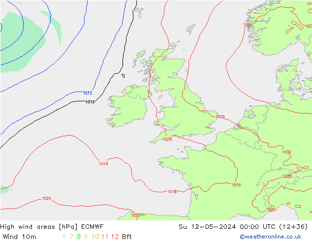 High wind areas ECMWF Вс 12.05.2024 00 UTC