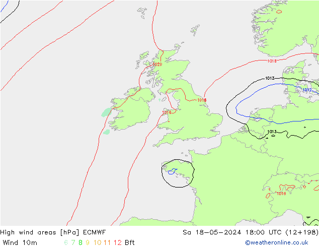 yüksek rüzgarlı alanlar ECMWF Cts 18.05.2024 18 UTC