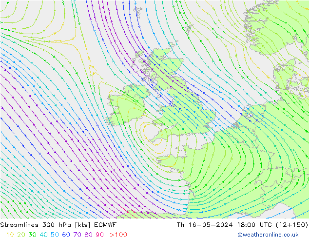 Stroomlijn 300 hPa ECMWF do 16.05.2024 18 UTC