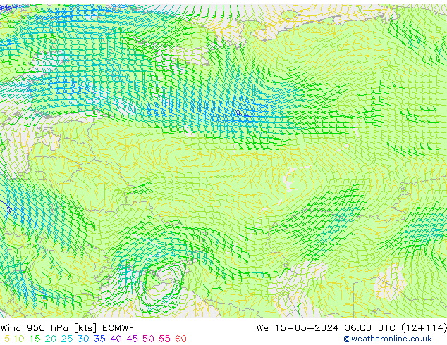 Vento 950 hPa ECMWF mer 15.05.2024 06 UTC