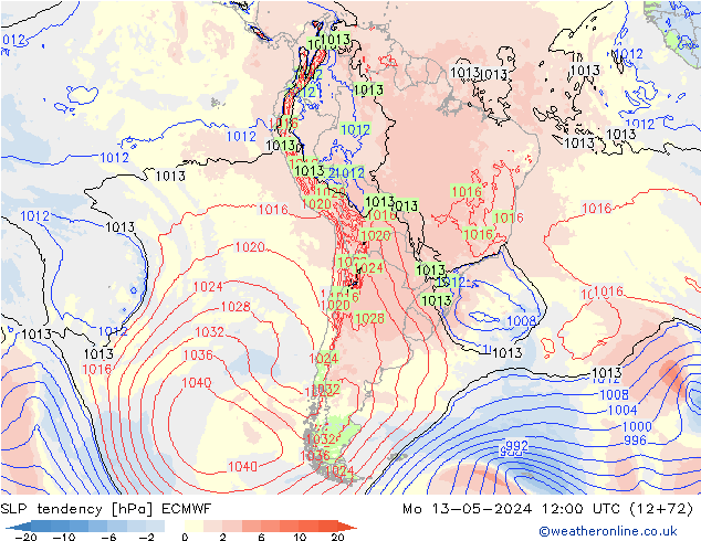 SLP tendency ECMWF Mo 13.05.2024 12 UTC