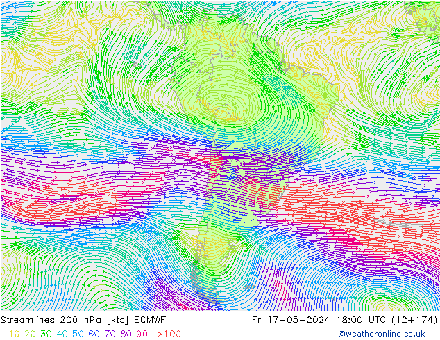 Línea de corriente 200 hPa ECMWF vie 17.05.2024 18 UTC