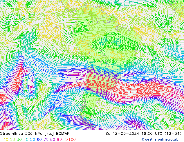 Linea di flusso 300 hPa ECMWF dom 12.05.2024 18 UTC