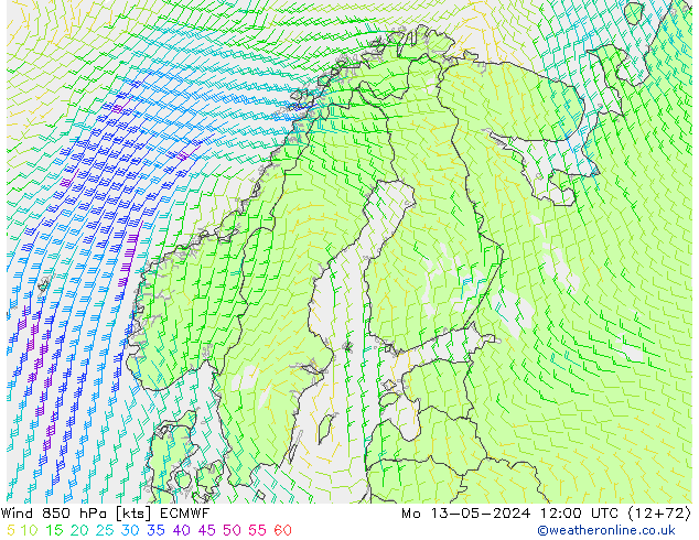 Wind 850 hPa ECMWF Mo 13.05.2024 12 UTC